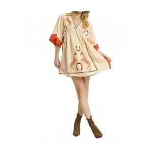 NEW STYLE USA western horse embroidered dress in coral